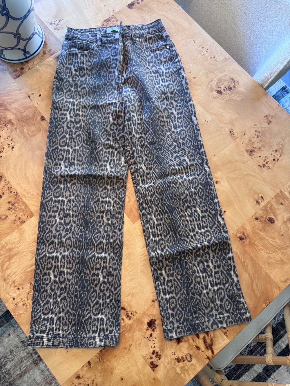 Ettelo- Wide Leg, High Rise, Leopard Jean - Size 4